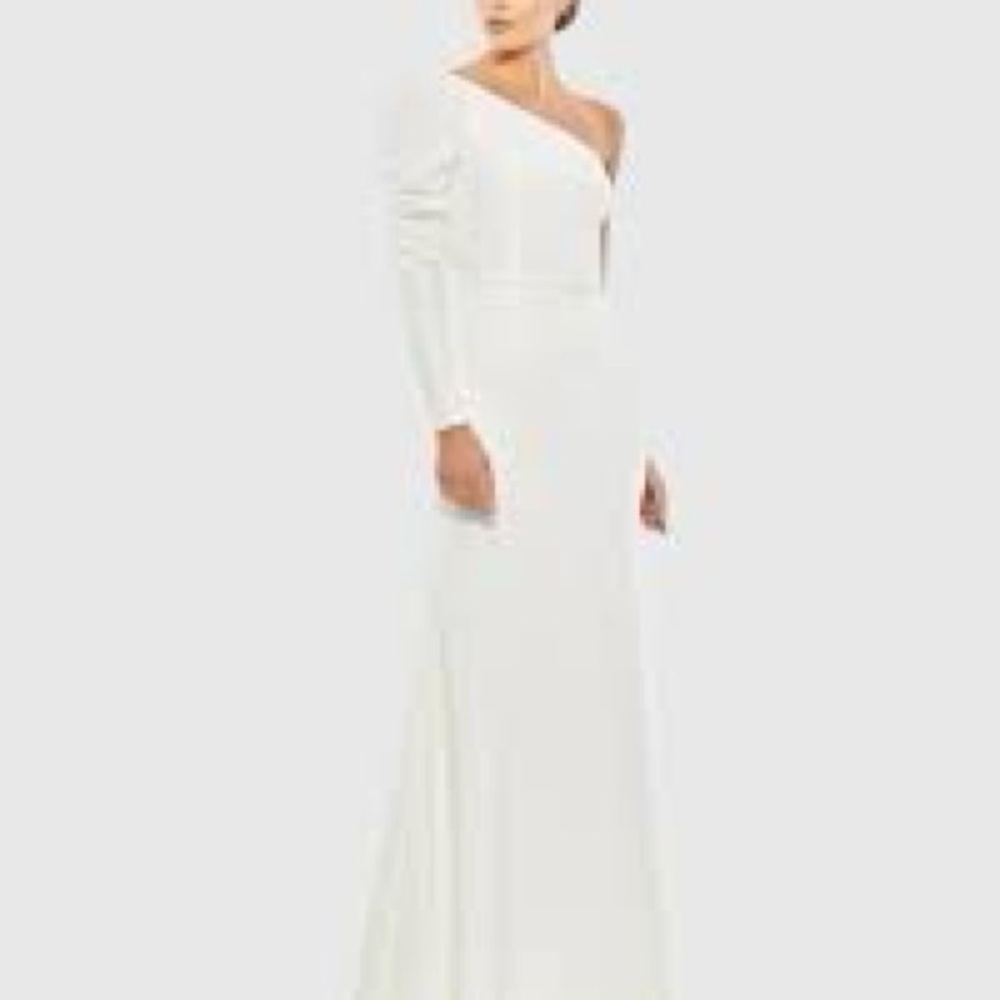Mac Duggal White One-Shoulder Long Sleeve Evening Gown